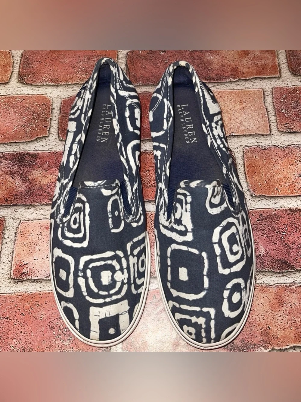 Pre-Owned Lauren Ralph Lauren Janis Blue White Slip-On Shoes Size 8B Chic